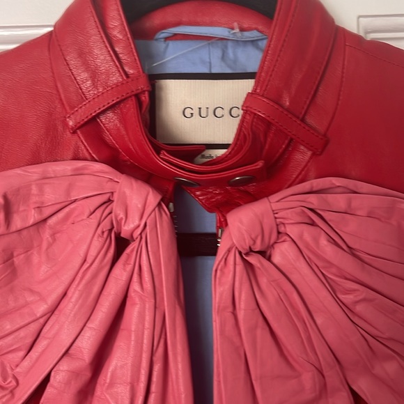 Gucci - Authentic 💥 Red Leather Gucci Jacket Pink Accent - Picture 7 of 8